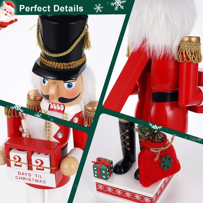 Tpudn Store Christmas Decorations Nutcracker,16 inch Wooden Traditional Nutcracker,Festive Collectible Christmas Ornament Party Tabletop Thanksgiving Decor(Countdown Calendar - Image 2